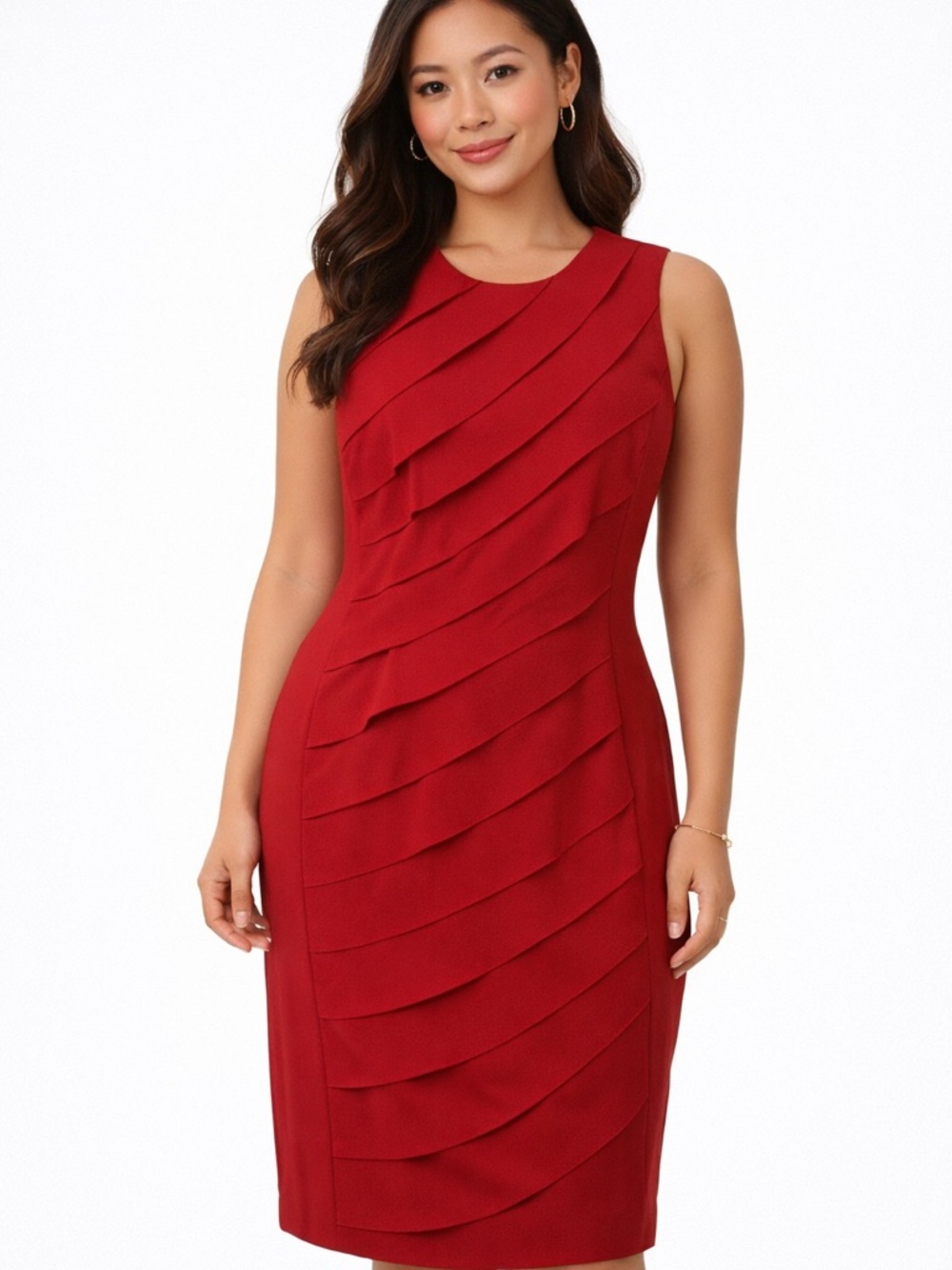 Calvin Klein Red Layered Midi Dress